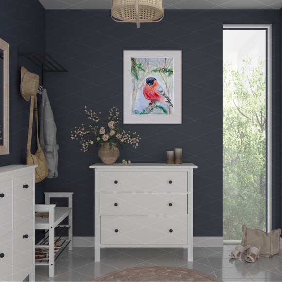 bullfinch panting Trees in winter watercolor 12x9” - Picture 8 of 10